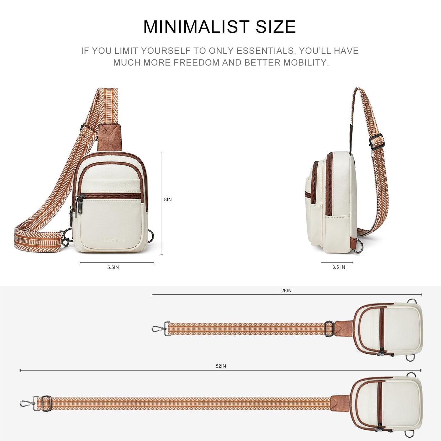 LATMAP 3L SMALL Sling Bag Fanny Packs For Women Men Mini Crossbody Chest Belt Travel Bag Purse Handbag Faux Leather Fashion Cute Beige