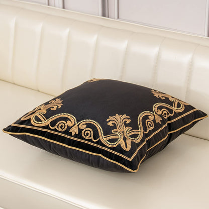 Aeckself Floral Pillow Cover 18x18 Inch, Velvet Embroidered Decorative Farmhouse Accent Throw Pillow Cover for Couch Bedroom Living Room, Black and Gold