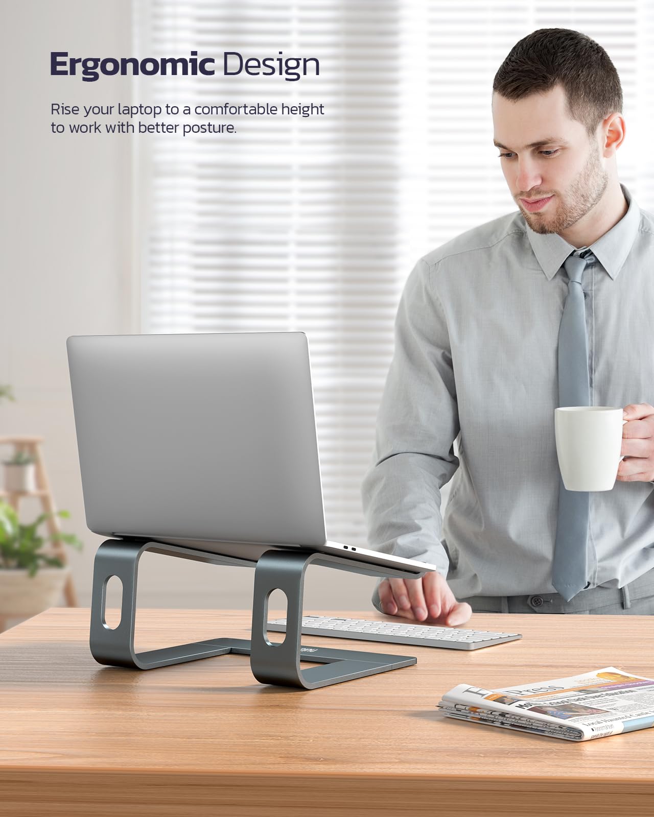 Nulaxy All-Aluminum Laptop Stand for Desk, Ergonomic Detachable Ventilated Cooling Computer Riser, Anti-Slip Design Notebook Holder Compatible with All 10-16" Laptops (MacBook, Dell XPS, HP, Lenovo)