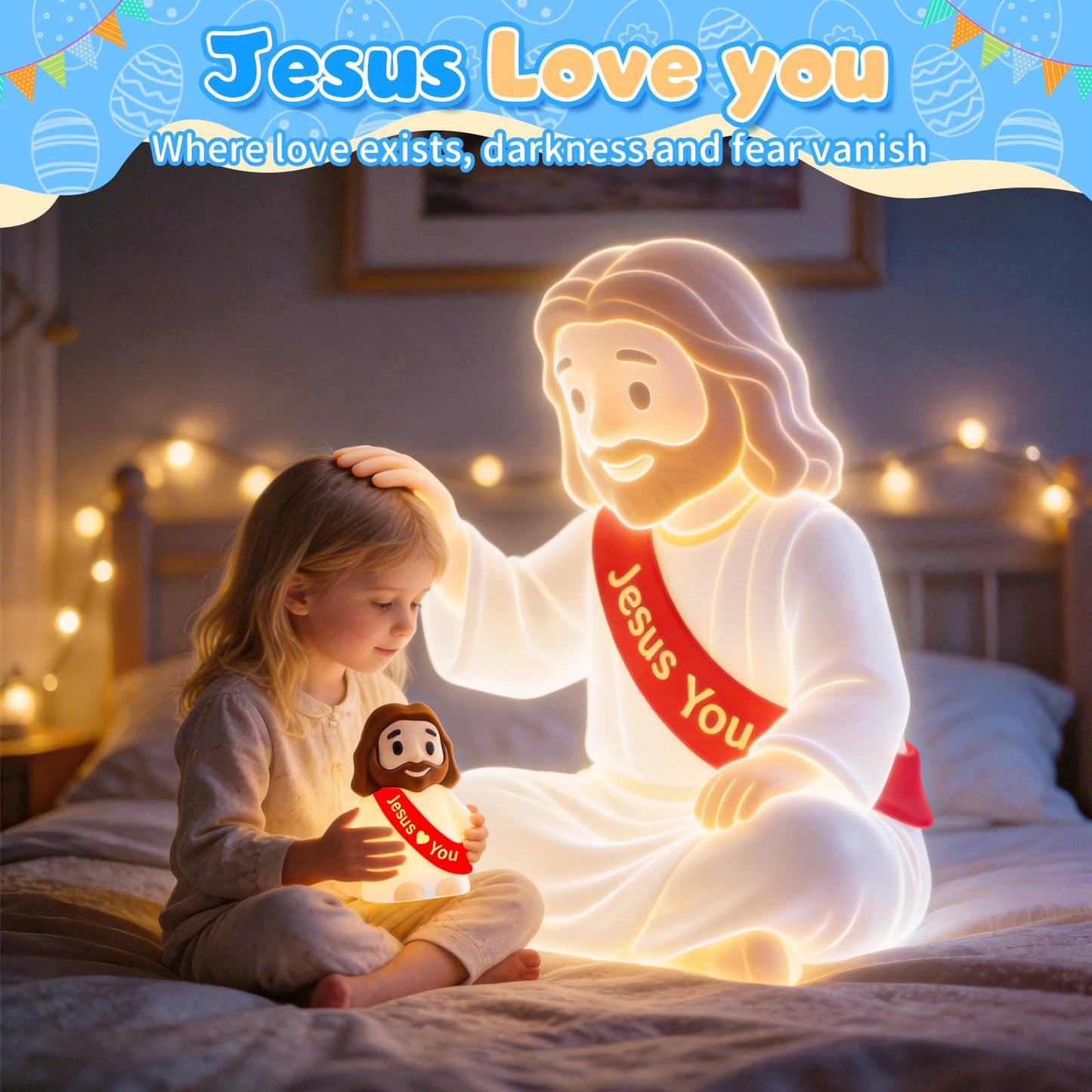GZJQW Jesus Night Light, Jesus Love You Night Light for Kids, 3-Speed Adjustable Silicone Touch Control Nightlight, Table Lamp for Bedroom, Desktop, Jesus Decor, Easter Decorations, Baptism Presents