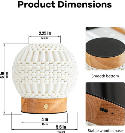 Touch Bedside Table Lamp - 3D Printed Modern Ceramic Lamp for Bedroom, Living Room, Nightstand, Desk, with Wooden Base, 3-Color Dimmable Modes, USB-C Powered (PSL25059)