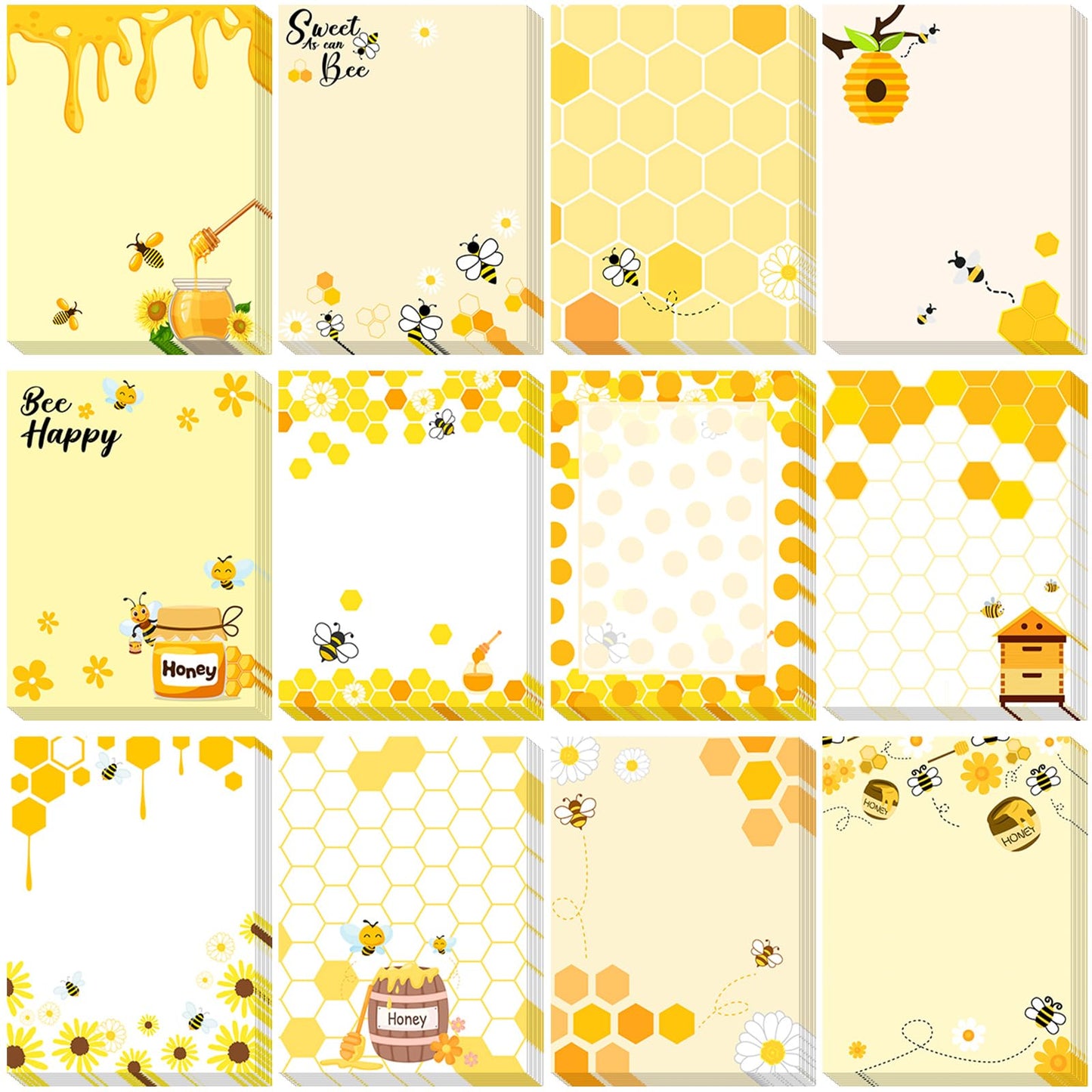 Chiisong 12 Pieces Bee Sticky Notes Bee Notepads Gifts 3x4 Inch Adhesive Honey Memo Notes for Women to Do List for Memo Reminder List for Office Home Supplies Teachers Gift