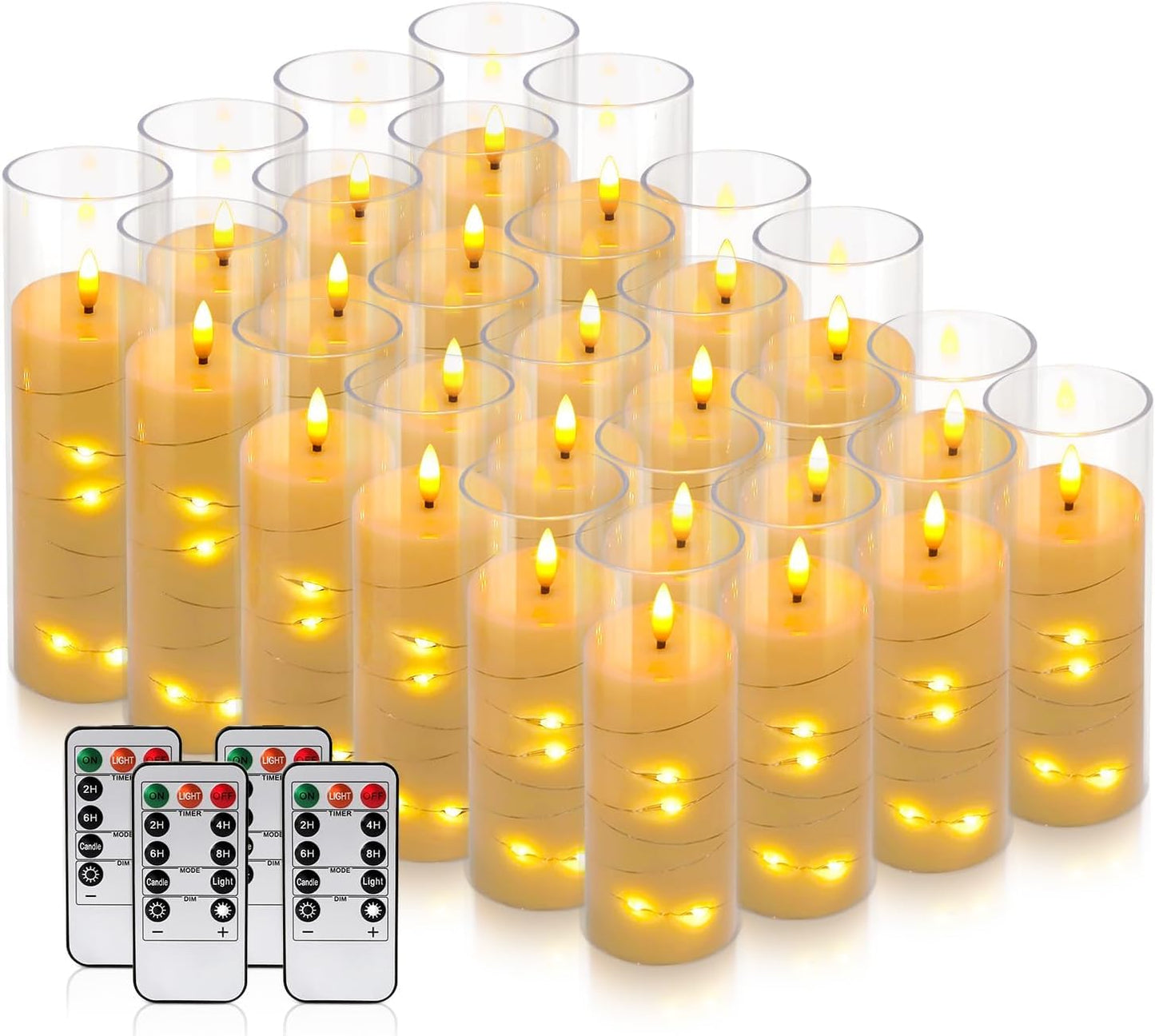YOROXRG 24 Pack Christmas Decoration Flickering Flameless Candles,Battery Operated Candles,LED String Lights LED Candles for New Year, Home Decor, Parties,Wedding(D2.2 xH 5" 6" 7") (White)