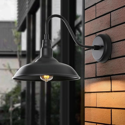 14 Inch Outdoor Gooseneck Light Fixture for Porch, 2 Pack Large Exterior Barn Lights for Farmhouse, Black Outside Wall Sconce for Porch Patio Garage