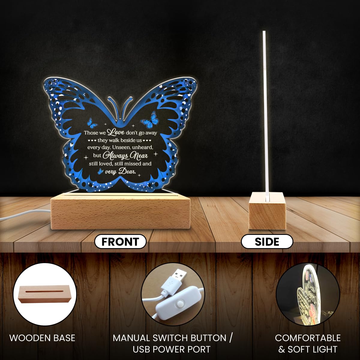 SANDJEST Memorial Butterfly Night Light - Sympathy Gifts for Loss of Loved One - Those We Love Don't Go Away Acrylic Night Lights Bereavement Gift Condolence Keepsake Lamp