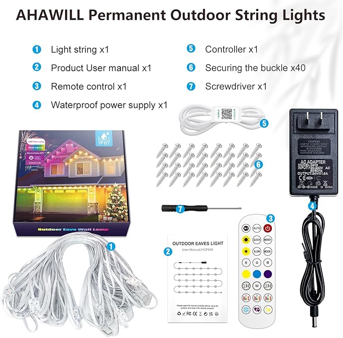 400FT Christmas Permanent Outdoor Lights,RGB+IC Eaves Lights with App & Remote Control,DIY Multi-Color Scene Modes,IP67 Waterproof,Outdoor Strings for House,Holiday Decorations for Christmas