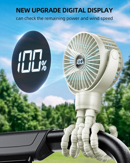 KIDEE Portable Stroller Fan, Mini Baby Fans Battery Operated, LED Display with 3 Speeds, Small Clip on Fan Desk Fans USB Rechargeable, Personal Handheld fans Fan for Travel Outdoor, Children Gifts
