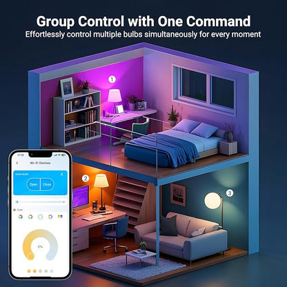 TJOY Smart Alexa Light Bulbs, Bluetooth WiFi Led Bulb Compatible with Alexa &Google Assistant, RGB Color Changing Bulbs, Music Sync, 9W(60W Equivalent), A19 E26 800LM(2.4Ghz WiFi only), 6 Pack