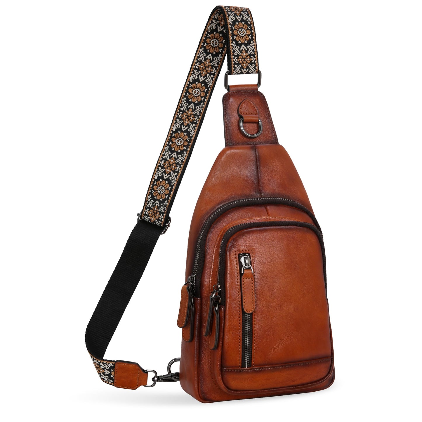 HESHE Leather Sling Bag for Women Crossbody Bags with Multi-Pocket Stylish Fanny Packs for Travel Chest Bag (Brown)