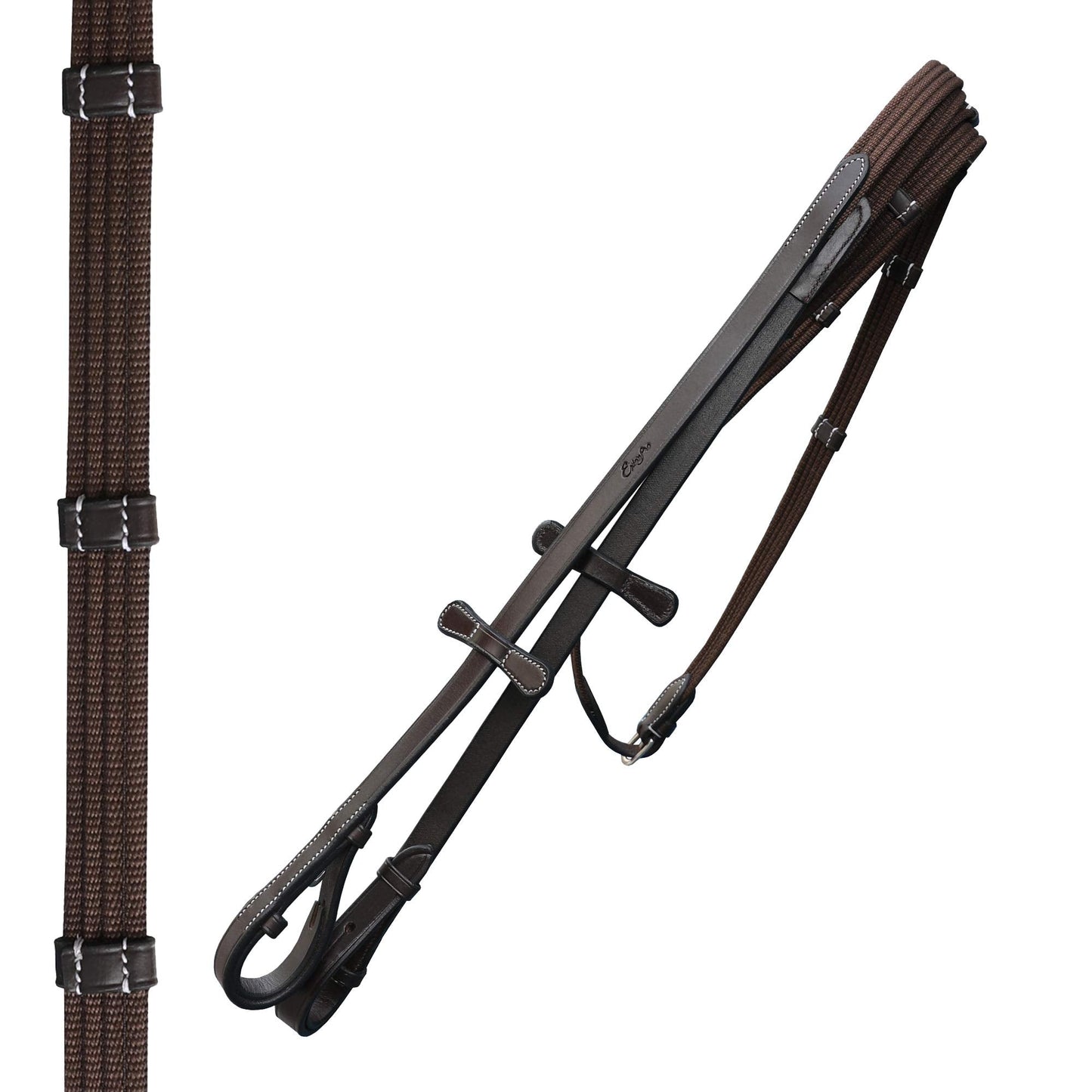 Exion Dressage Bridle for Horses – Anatomical Leather Bridle with Padded Noseband & Browband | Includes Web Reins with Hand Stoppers | Black & Brown | Cob, Full, Pony & Warmblood Sizes