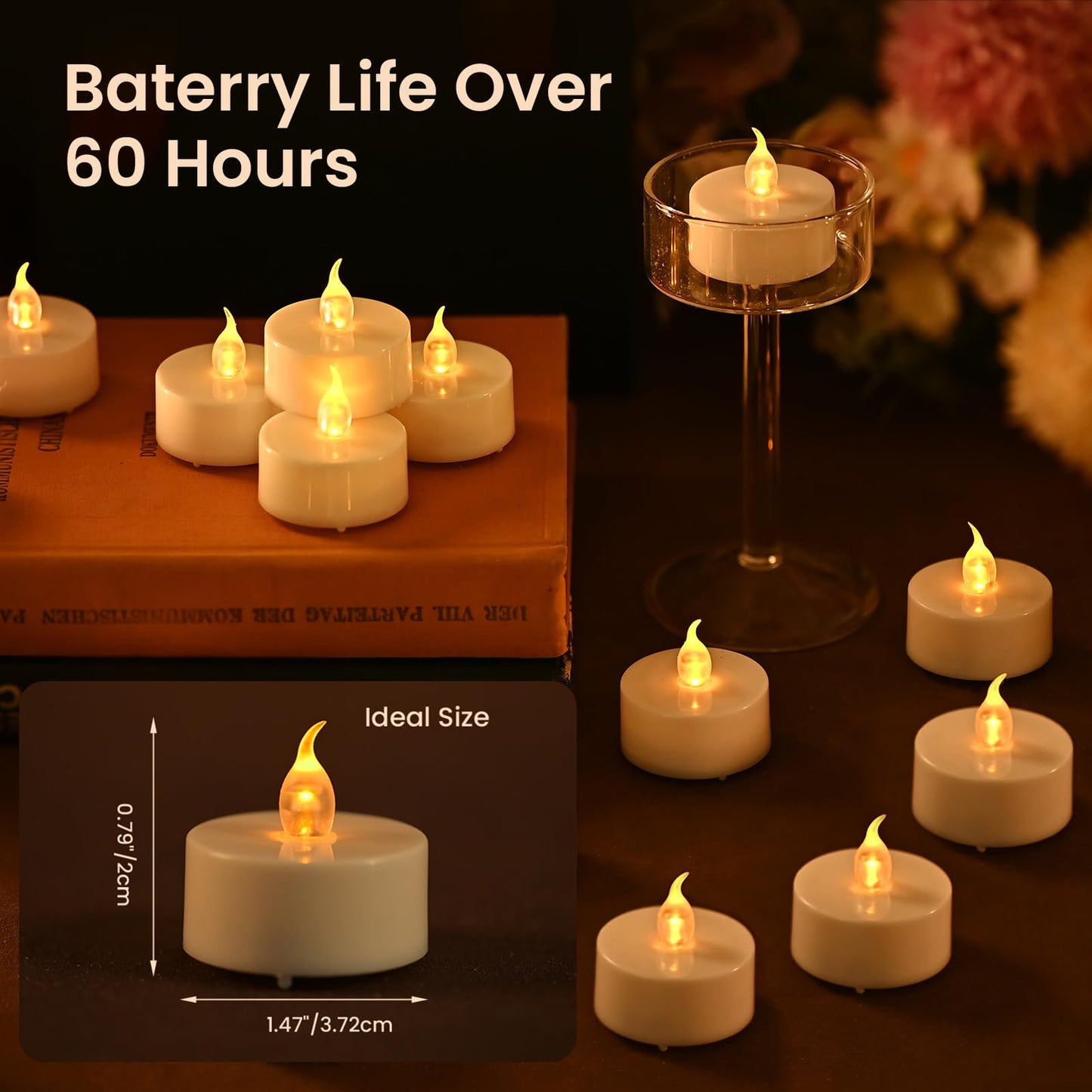JOSU 12Pcs Flickering Flameless Led Tea Lights Candles Battery Operated, 200+ Hours Fake Electric Candles with Remote Timer, Warmer Lamp White Candlesticks for Home Wedding Party Decor