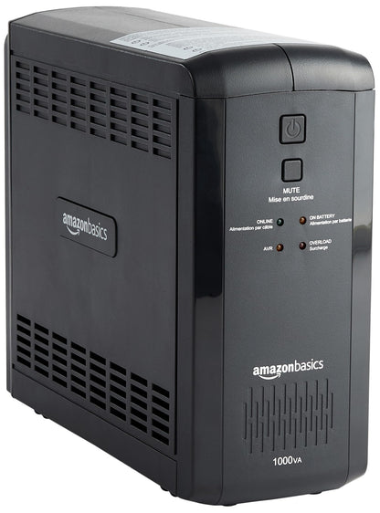 Amazon Basics UPS Battery Backup & Surge Protector 1000VA/550W, 9 Outlets, Line Interactive Uninterruptible Power Supply, for Power Outage Protection, Black
