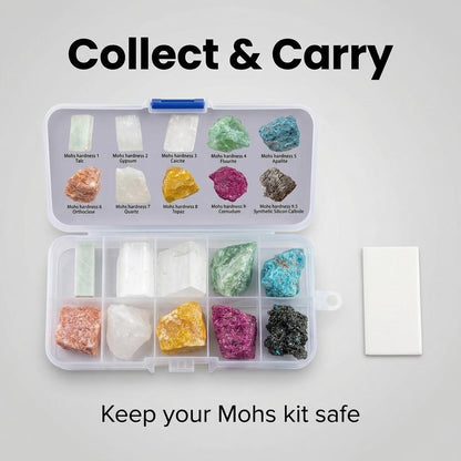 GeLaozee Mohs Hardness Test Kit with 10 Rocks & Porcelain Streak Plate - Complete Geology Mineral Testing Kit for Rock Identification