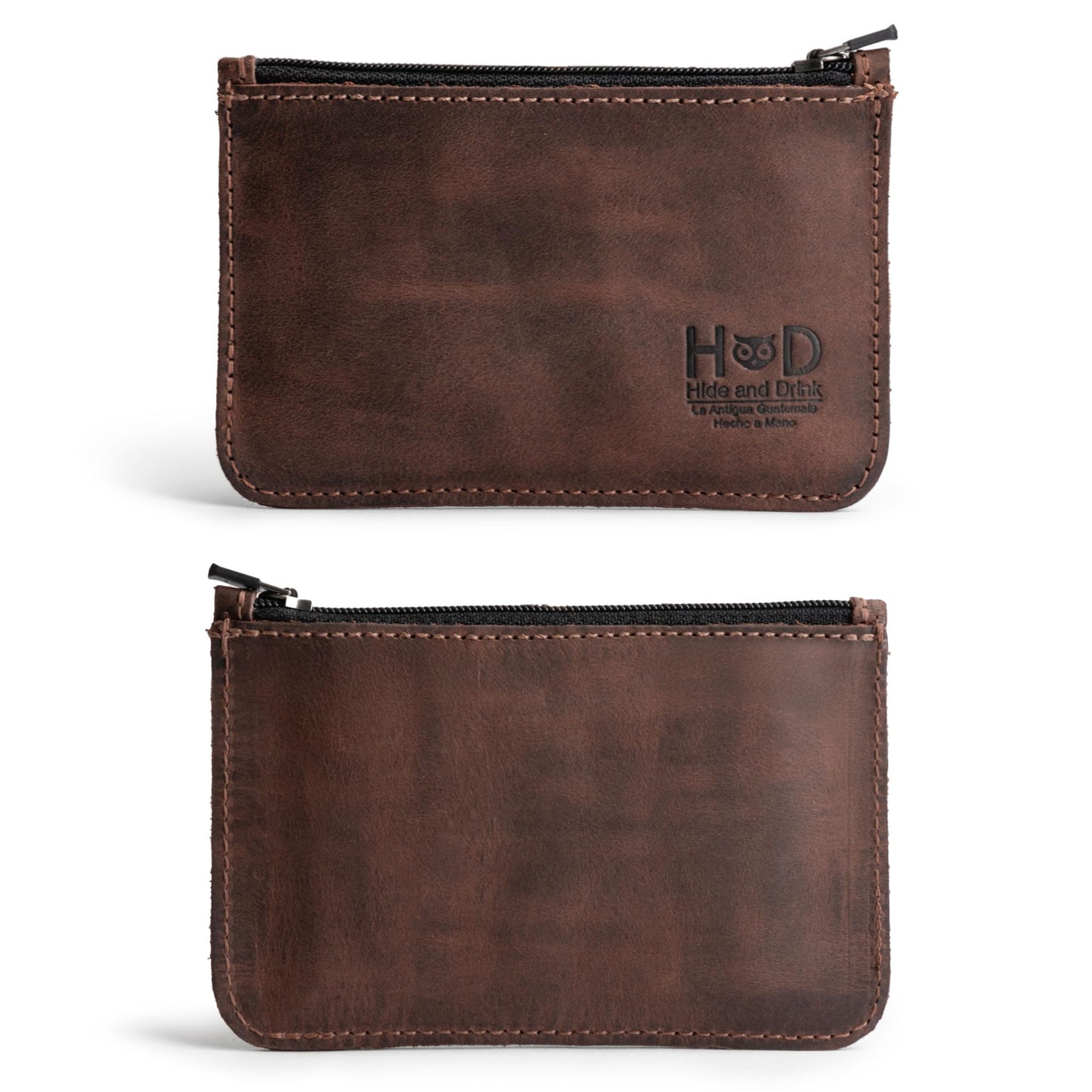 Hide & Drink, Zippered Wallet, Card Case, Folded Bills Storage, Coin Organizer, Travel Accessories, Full Grain Leather, Handmade, Bourbon Brown