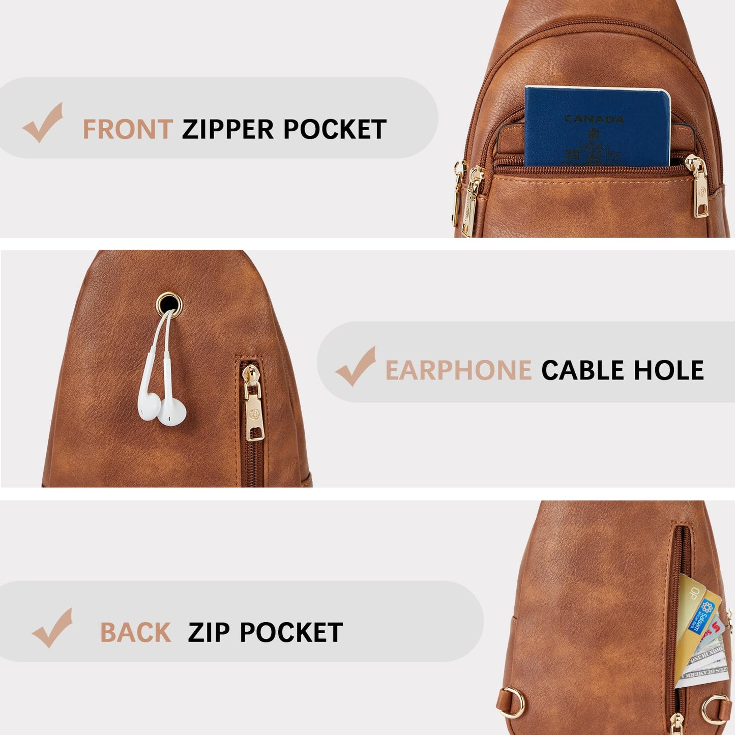 BOSTANTEN Small Sling Bag for Women - Leather Crossbody Fanny Pack for Travel, Brown