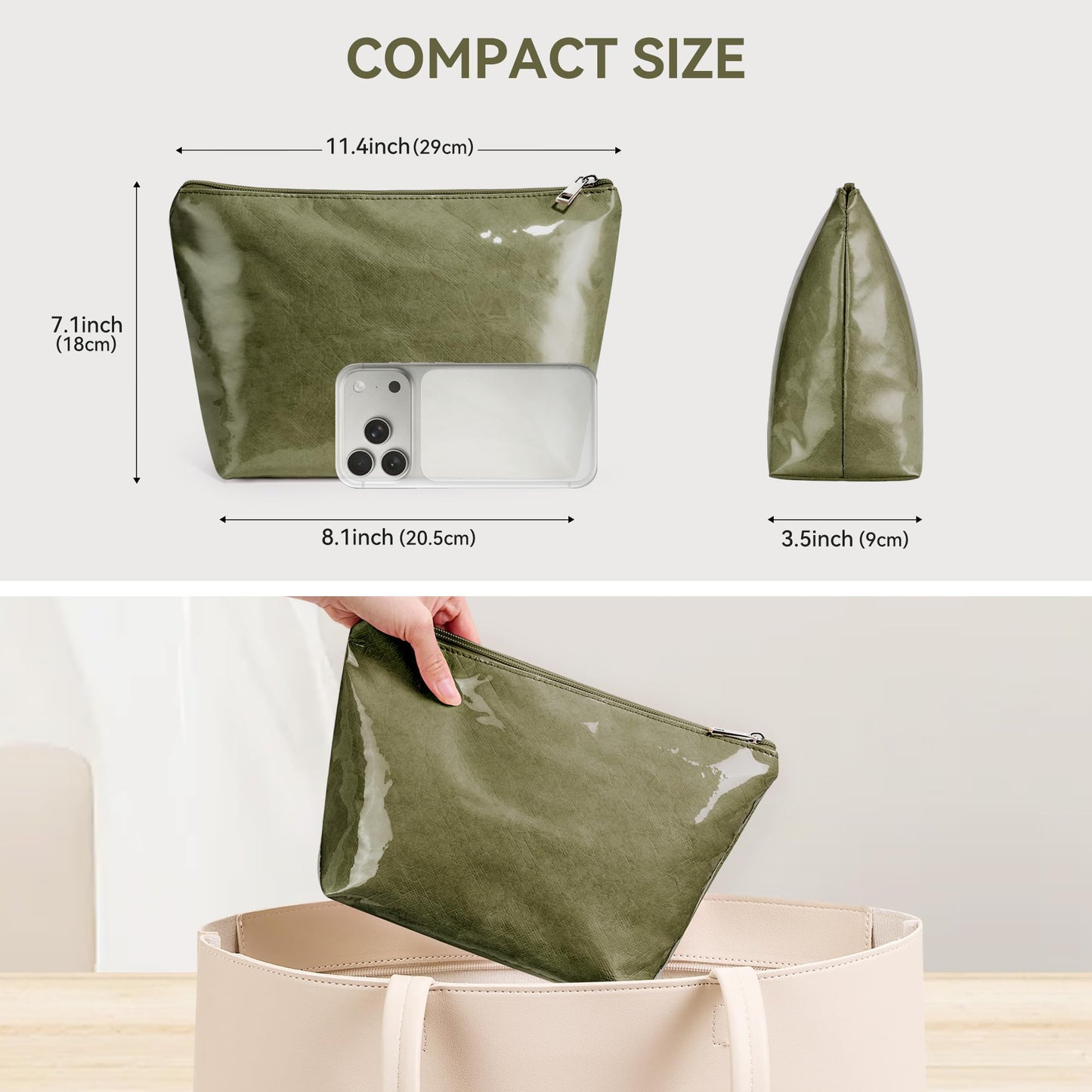 WLLWOO PVC Waterproof Makeup Bag Kraft Paper Cosmetic Bag Travel Toiletry Zipper Pouch Organizer for Women Purse