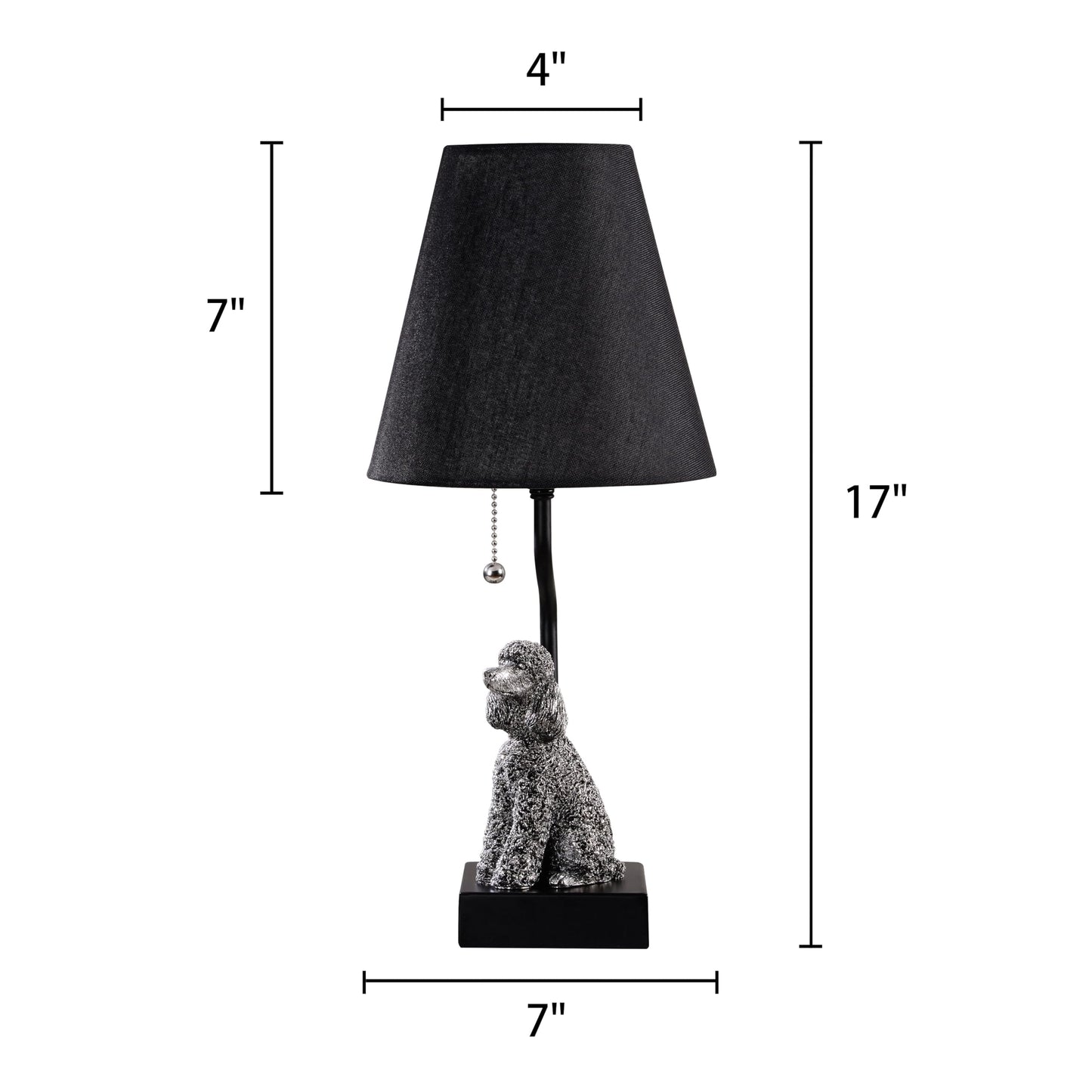 JJDQB Portable Poodle Table Lamp with USB-C & USB-A Charging Ports, Black Fabric Shade & Dog Figurine Base, Nightstand/Bedside Lamp with Pull Chain Switch – Gift for Dog Lovers 24094