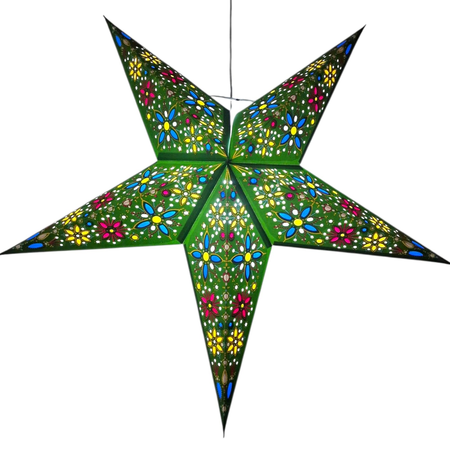 YEPSIO Lantern Lampshade Paper Star Light Shades Large 60cm Hanging Decorations for Christmas Wedding Home Decoration Birthday Party Foldable 5 Pointed Star (Green, Blue, Yellow)