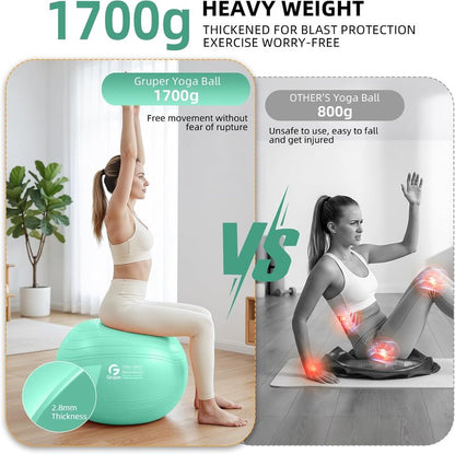 Yoga Ball - Extra Thick Non-Slip Exercise Ball for Workout, Balance & Pregnancy | 4 Sizes with Quick Pump & Guide