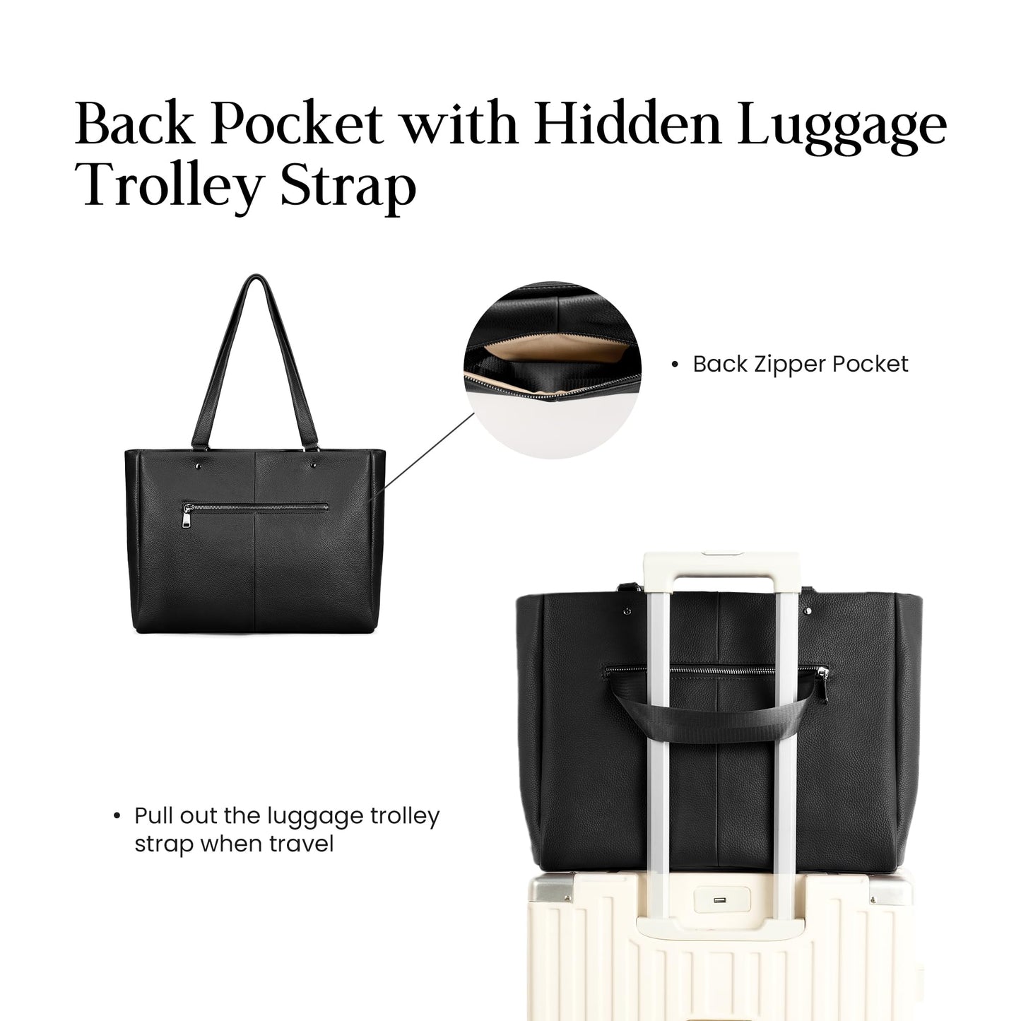 befen Black Genuine Leather Work Tote Bag for Women, Womens Totes Shoulder Purses Satchel Handbags with 15.6" Compartment & Water Cup Holder