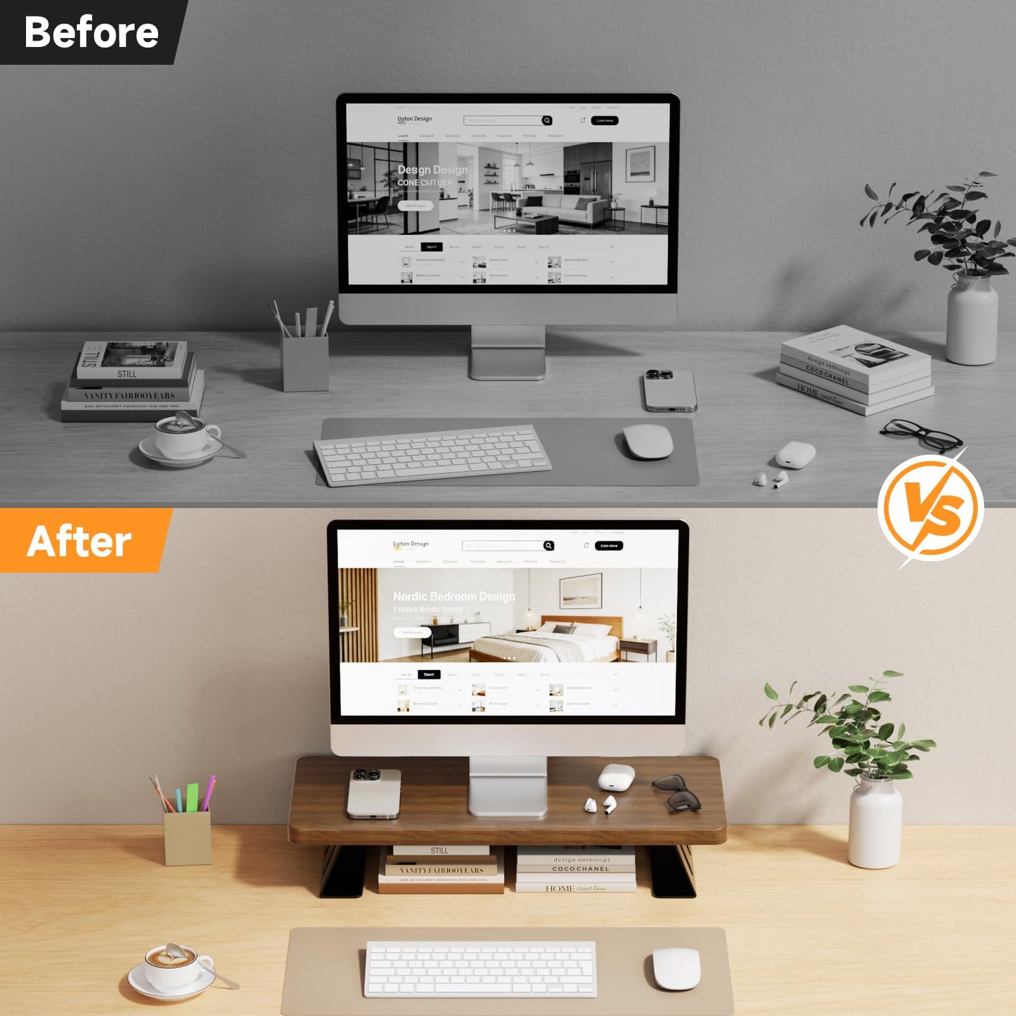 NestNeat Monitor Stand - 24 Inch Wood Monitor Stand Riser, 220 Pounds Load Capacity Desk Monitor Riser for Laptop/PC/Printer, Desktop Stands Organizer for Home Office