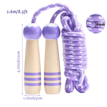 Jump Rope Kids, 7ft Adjustable Cotton Skipping Rope with Wooden Handle for Boys and Girls Fitness Outdoor Exercise