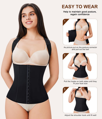 URSEXYLY Back Brace Posture Corrector for Women Adjustable Full Back Support Shoulder Straightener Upper and Lower Back Pain Relief(Black,3XL)