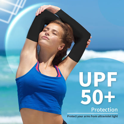 YESLIFE Black UPF 50 Cooling Sports Arm Sleeve for Women, Men & Kid, UV Sun Protection Arm Sleeves for Men & Women - Tattoo Cover Up