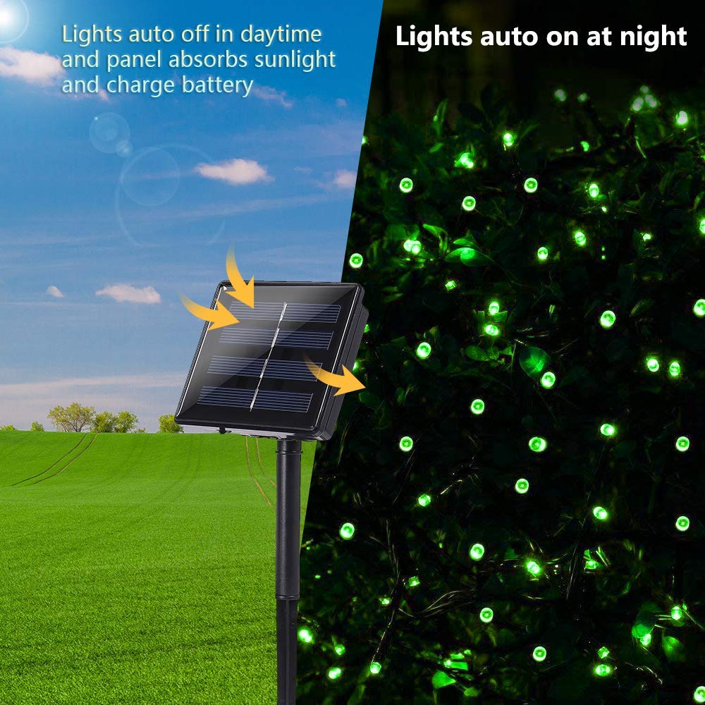 Solar Christmas Lights Outdoor, 33ft 100 LED Solar Fairy String Lights 8 Modes Waterproof Xmas Lights for Garden, Patio, Home, Party, Wedding, Holiday, Tree, Bush, Wreath, Outdoor Decor (Green)