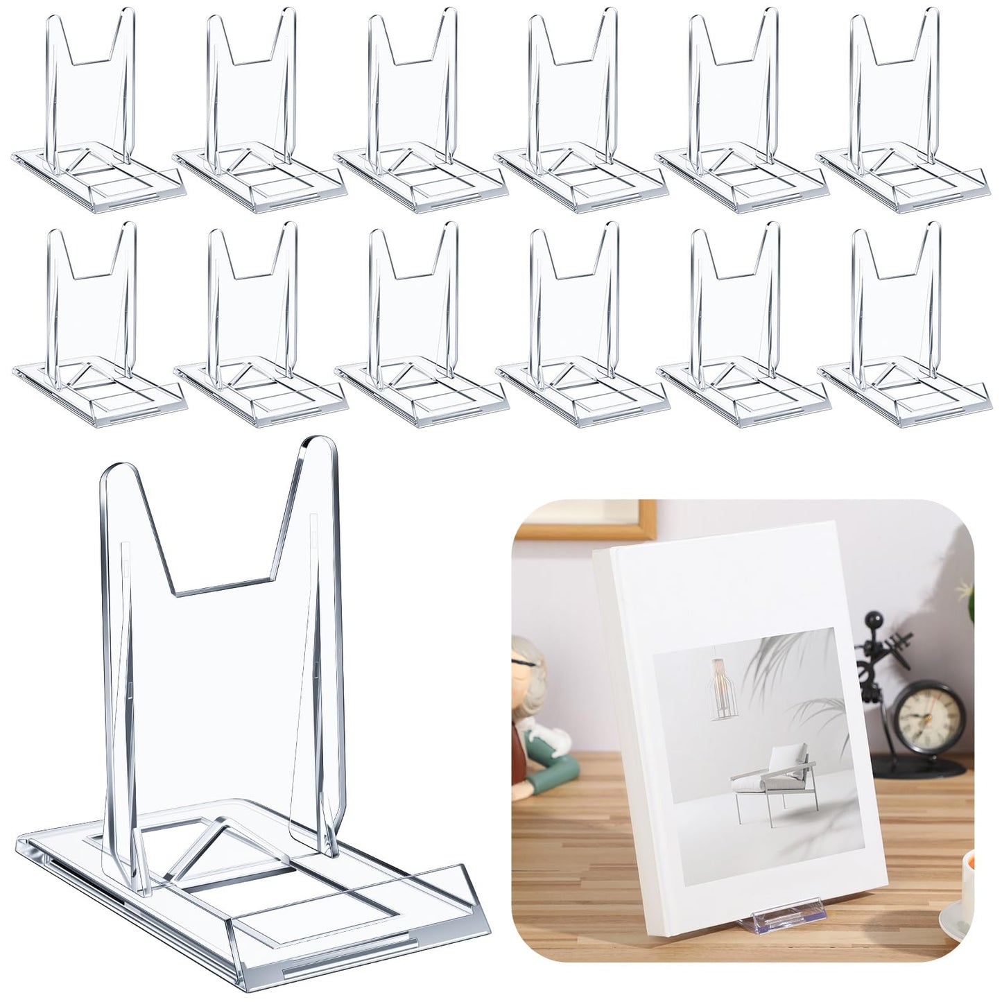 Memorywuu 36 Pack Acrylic Book Stand for Display Adjustable Clear Display Holder Easel Collector Stand for Home Office Back to School Comic Album CD Magazine Postcard Artworks (4.2 x 4.3 x 2.35 Inch)