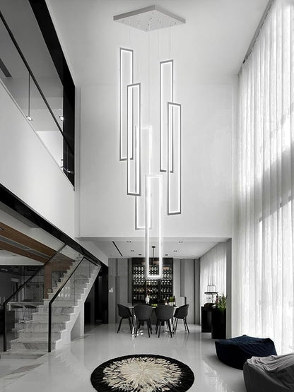 Flashing God Modern Chandelier,6 Ring Led Foyer Chandeliers,Larger High Ceiling Chandelier for Living Room,Rectangle Chandeliers for Entryway Staircase LED Dimming 2700k-6000k