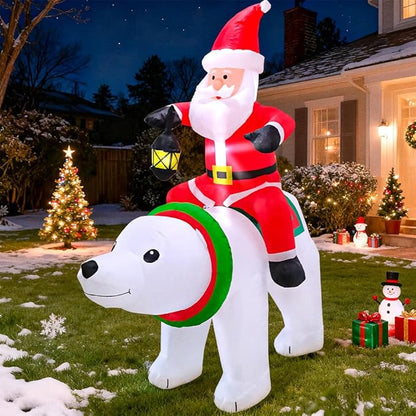 KOOY 6FT Christmas Inflatable Santa Claus with Polar Bear Build-in LED Lights Blow up Xmas Inflatables Decoration for Yard Garden Lawn Holiday Party