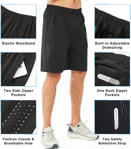 NORTHYARD Men's Athletic Running Shorts Gym Workout 7"/9"/5" Quick Dry Lightweight Sports Basketball Tennis 3 Zipper Pockets Black-9inch XL