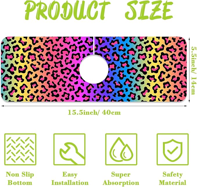 Sink Faucet Absorbing Mat Rainbow Colored Leopard Print Sink Splash Guard