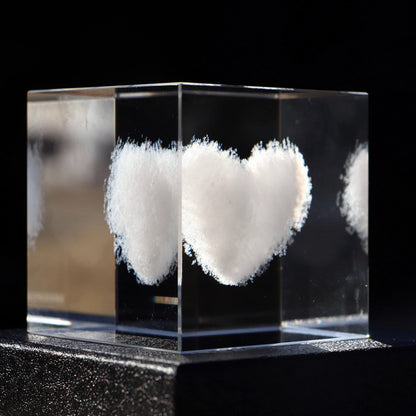 Crrezhai 3D Love Heart K9 Glass Cloud Paperweight Crystal Cube Figurines for Home Feng Shui Decoration Ornaments Gift Box for Mother's Day Valentine's Day