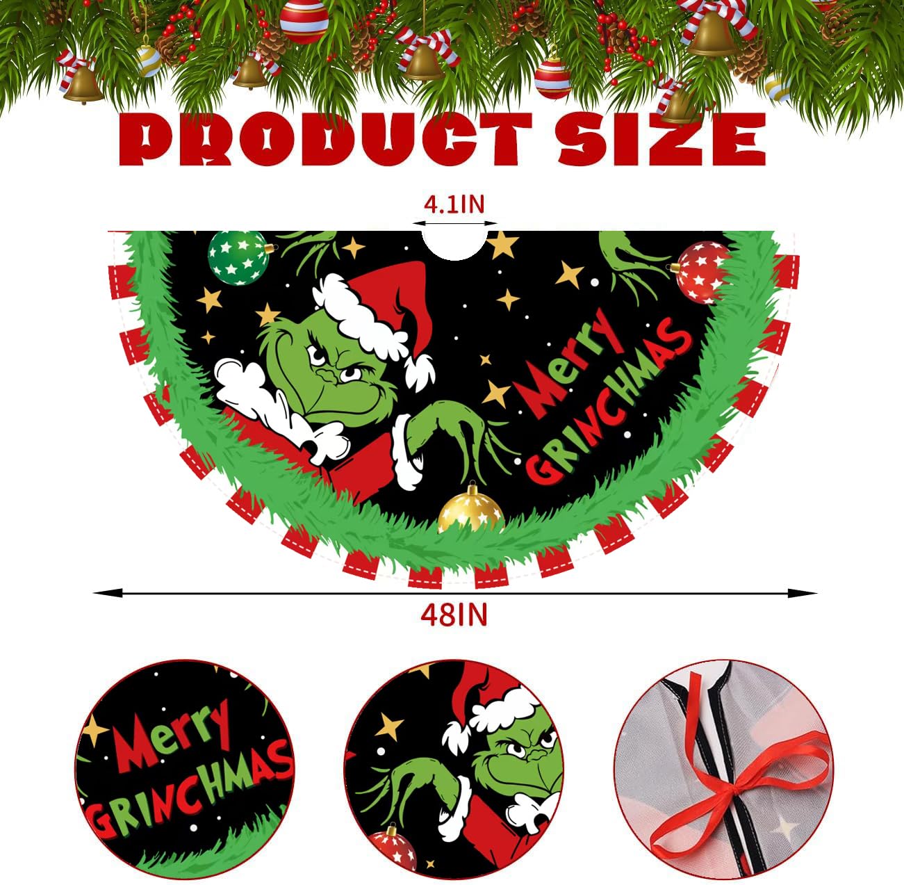Christmas Tree Skirt 48 Inch, Soft and Funny Merry Christmas Tree Collar Farmhouse Xmas Holiday Decoration (Style 1)