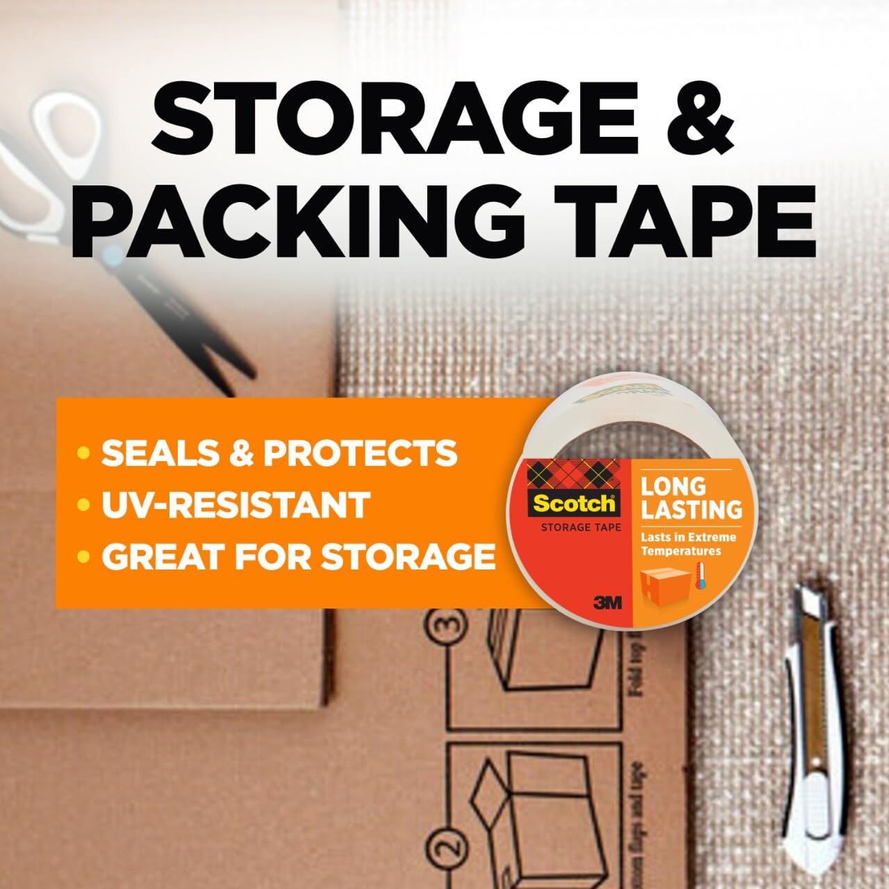 Scotch Long Lasting Storage Packing Tape Rolls, Clear, Storage Tape Withstands Extreme Temperatures, 1.88 in x 54.6 yd, 6 Refill Rolls