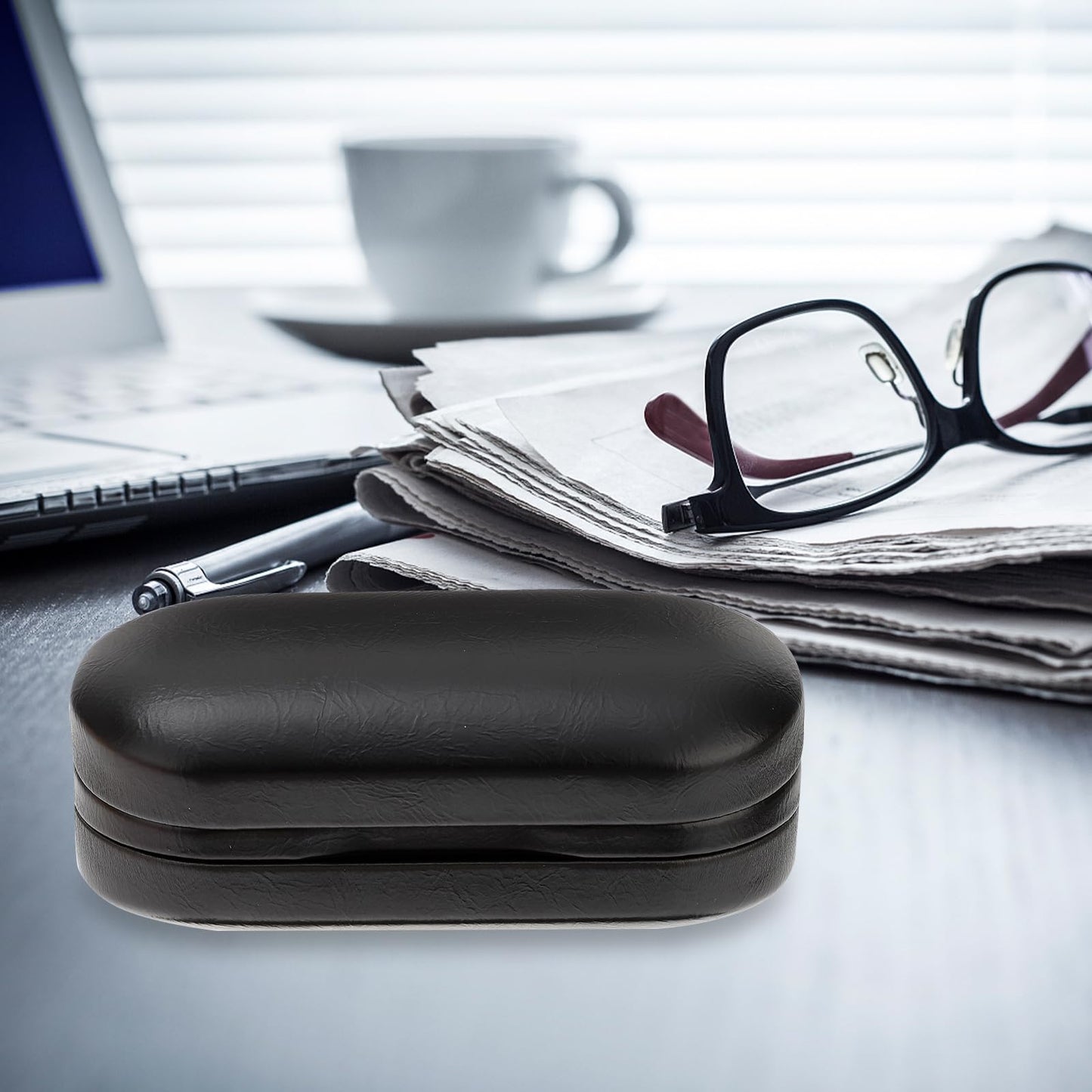 Eyeglass Case, Double Glasses Case Black Leather Eyeglass Box Cases Sunglasses Holder Box Portable Organizer for Men Women(Not Suitable for Oversized Glasses)