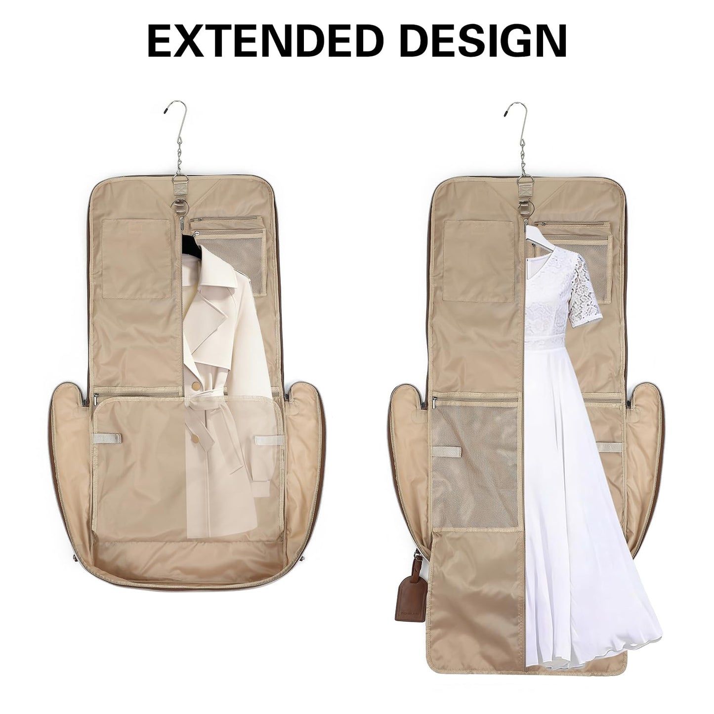 TONRUYN Travel Garment Bag Carry on Suit Bag for Women 51'' Waterproof Garment Bags Dress Bag for Travel Business Hanging Suitcase Luggage with Shoulder Strap Free shoes bag Fit 15.6'' Laptop, Beige