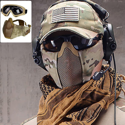 AOUTACC Airsoft Mask with Tactical Goggles,Airsoft Mask with Ear Protection, Airsoft Protective Gear Set for Adult Men Women BBS Paintball Shooting CS Survival Games Cosplay (at)