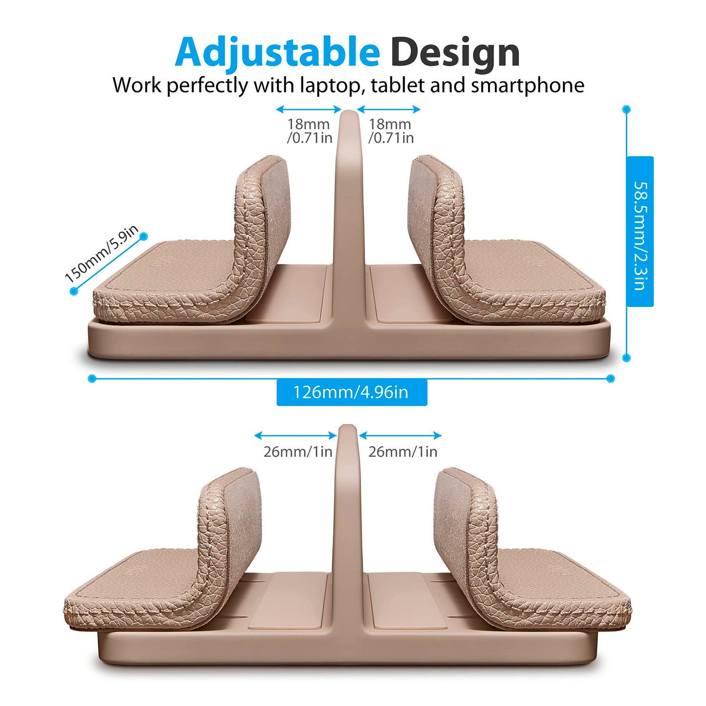 CoStySee Leather Vertical Laptop Stand,Dual Laptop Holder Stand,Laptop Organizer with Adjustable Dock (18-26mm/0.7-1 in) for All MacBook/Tablet/Surface/Dell/iPad (Apricot)