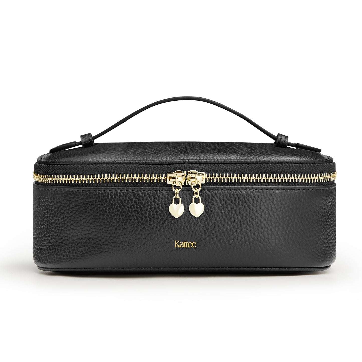Kattee Makeup Bag for Women, Leather Cosmetic Bag, Working Makeup Bags for Ladies with Handles, Portable Travel Toiletry Bag,Black