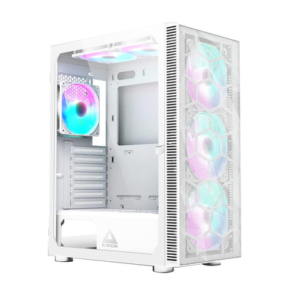 Montech X3 Mesh 6pcs, 3 x 140mm& 3 x 120mm Fixed RGB Lighting Fans ATX Mid-Tower PC Gaming Case, USB3.0, Door Open Tempered Glass Side Panel, High Airflow, White
