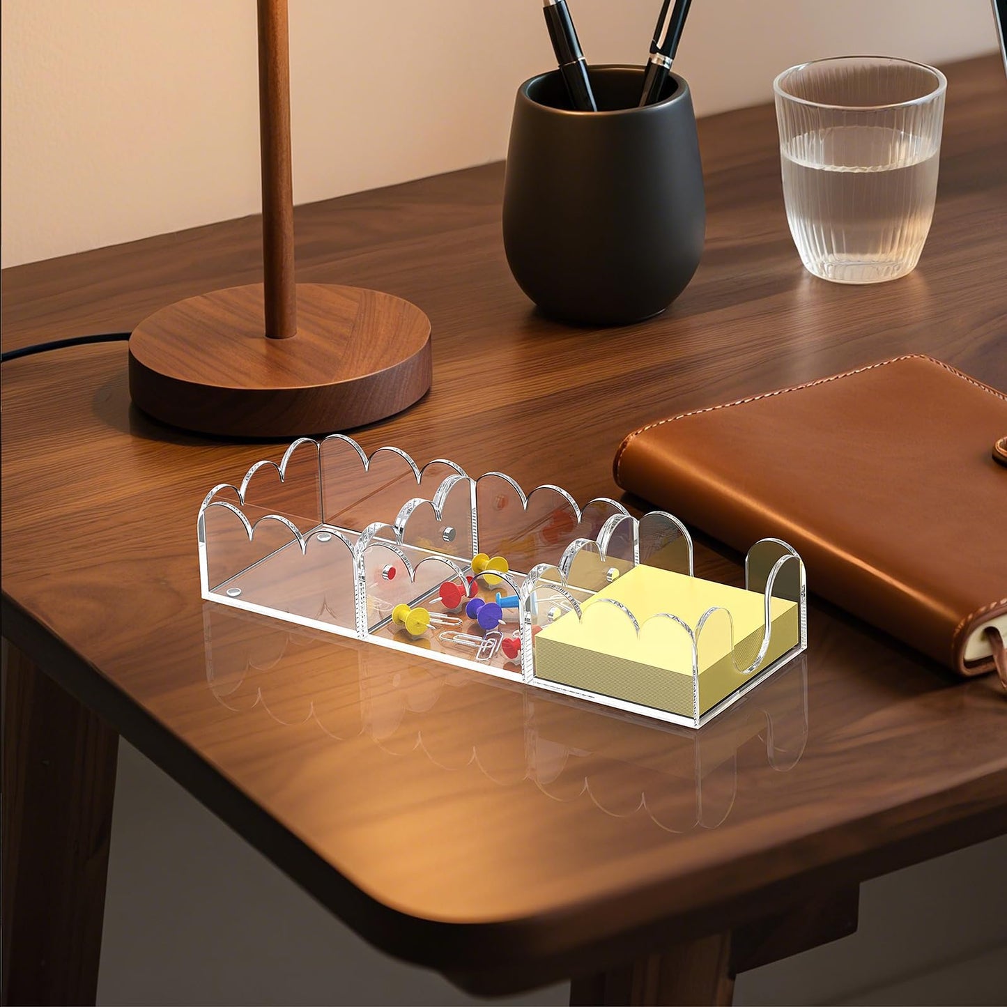 YAGELI Magnetic 3-in-1 Acrylic Sticky Note Holder Dispenser | Modern Desktop Organizer for 3x3 Post It Notes & Memo Pads with Non-Slip Base | for Productive Workspace at Office, Home or School | Clear