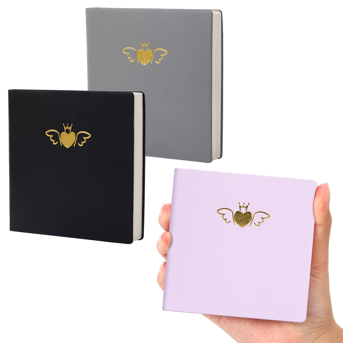 BOBO RABBIT 3 Pack Small Blank Journal Notebooks Pocket Size Unlined 100 GSM Paper Softcover Aesthetic Heart Mini Sketchbook Total 600 Pages No Line Plain Sketch book for Travelers Note Taking Journaling Drawing Sketching, 4"x4" Square