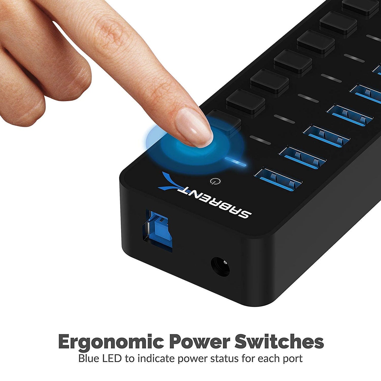 SABRENT 10-Port 60W USB 3.0 Hub with Individual Power Switches and LEDs, Includes 60W 12V/5A Power Adapter (HB-BU10)