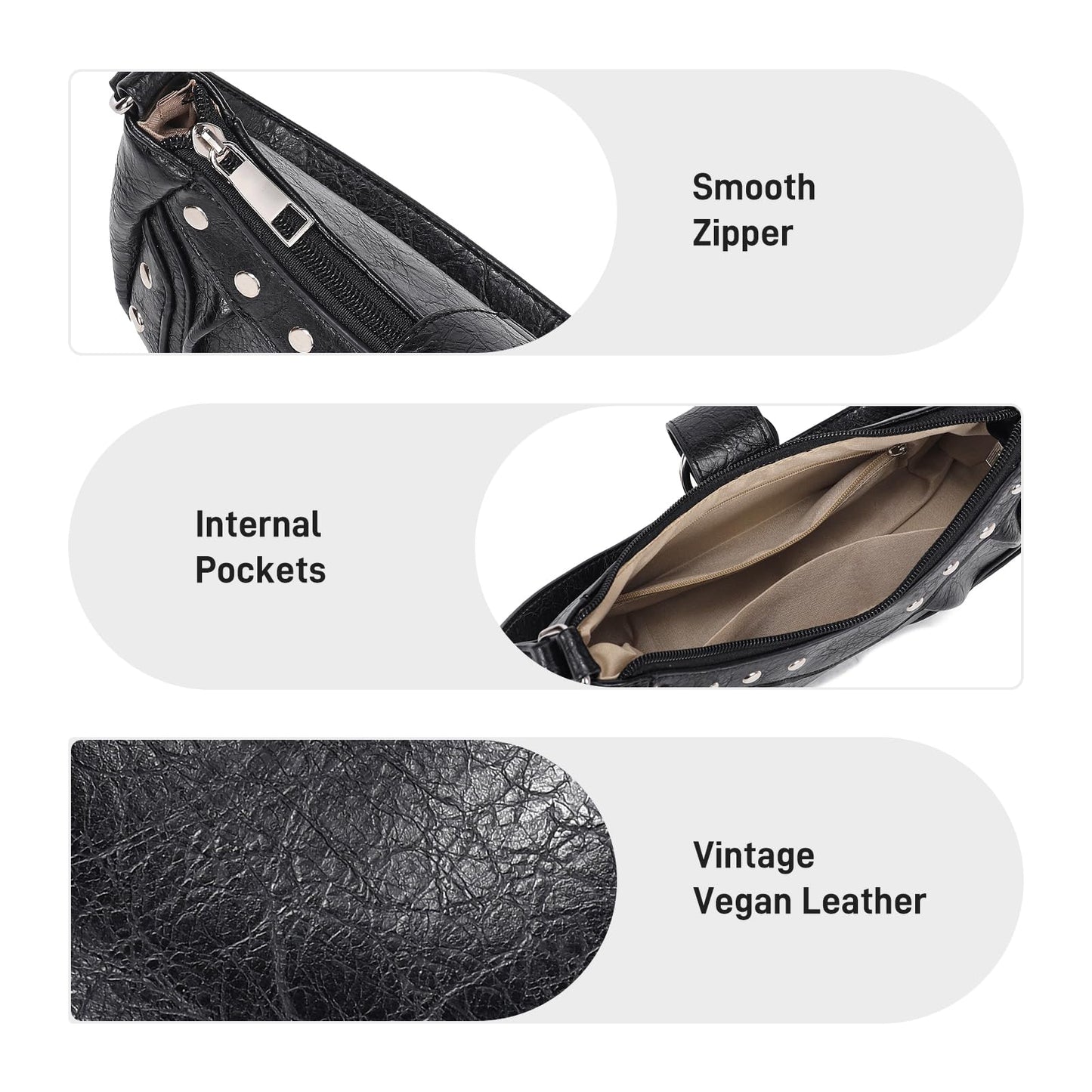 HIYOLALA Y2K Purse Small Shoulder Bags for Women with Rivets Punk Style Goth Grunge Emo Handbag
