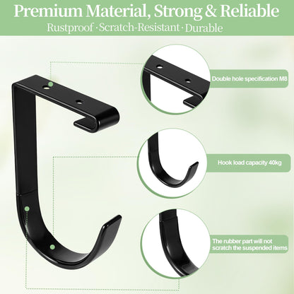 2 Pack Extra Large Bike Hooks for Garage, Bike Hanging Hooks 88lb Heavy Duty Ceiling Mount Storage Hooks for Bikes and Skis with Rubber Coated Anti Slip Black