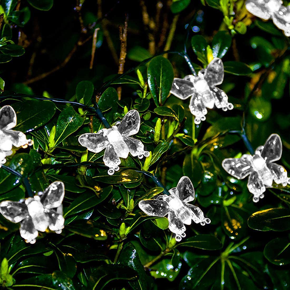 WONFAST Solar String Lights, Waterproof 16ft 20LED Butterfly Christmas Fairy Lights Decorative Lighting for Home Party Wedding Patio Garden Porch Balcony (White)