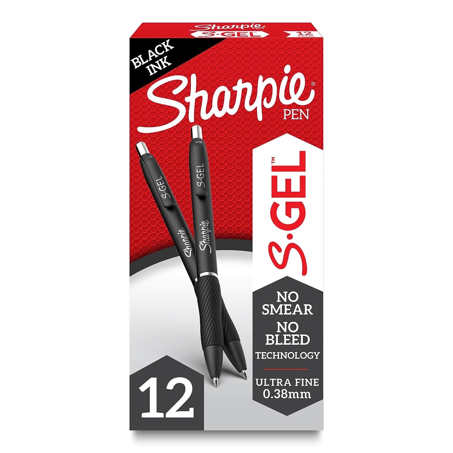 Sharpie S-Gel Pens, Ultra Fine Point (0.38mm), Black Ink, 12 Count - Office Supplies, Writing, Journaling